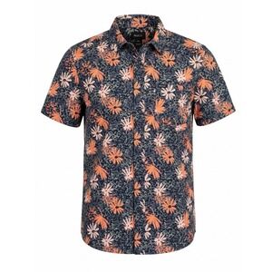 RVCA Mens Short Sleeve Button Up Shirt Floral Palm Print Black Orange Small NEW